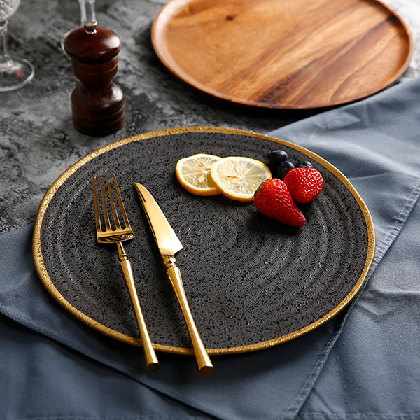 Black gold coarse pottery style tableware