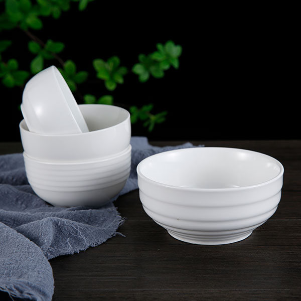 White porcelain bowl with horizontal grain